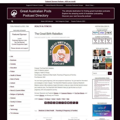 The Great Birth Rebellion
Screenshot of the podcast listing on the Great Australian Pods website