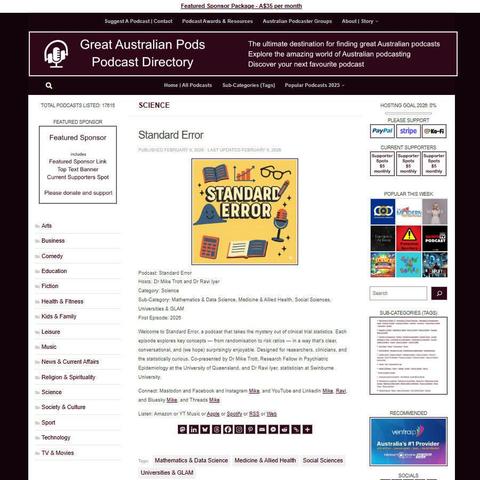 Standard Error
Screenshot of the podcast listing on the Great Australian Pods website