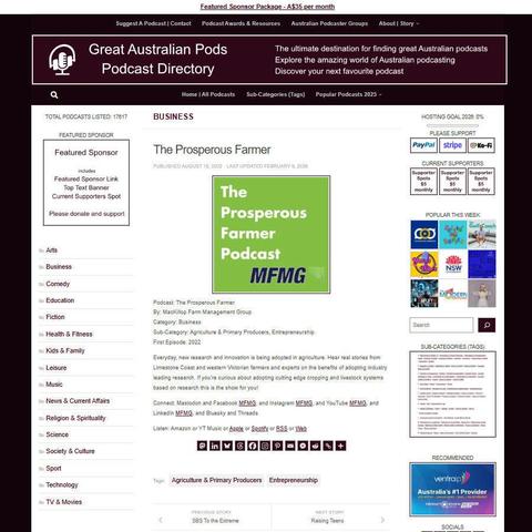 The Prosperous Farmer
Screenshot of the podcast listing on the Great Australian Pods website