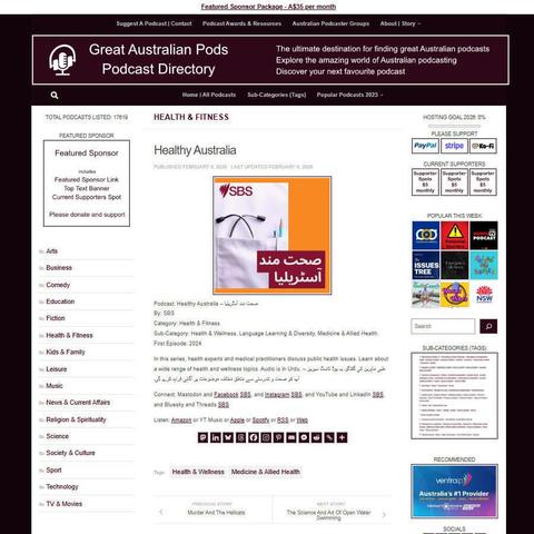 Healthy Australia - صحت مند آسٹریلیا  
Screenshot of the podcast listing on the Great Australian Pods website