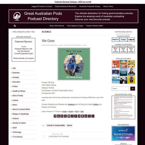 We Grow
Screenshot of the podcast listing on the Great Australian Pods website
