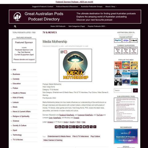 Media Mothership
Screenshot of the podcast listing on the Great Australian Pods website
