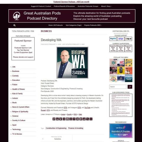 Developing WA 
Screenshot of the podcast listing on the Great Australian Pods website