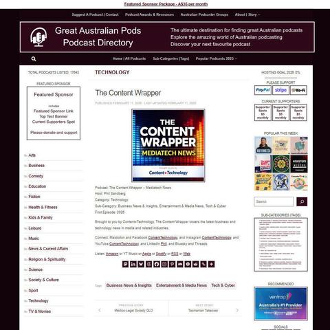 The Content Wrapper - Mediatech News
Screenshot of the podcast listing on the Great Australian Pods website