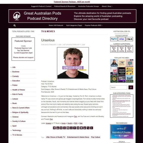 Unserious
Screenshot of the podcast listing on the Great Australian Pods website