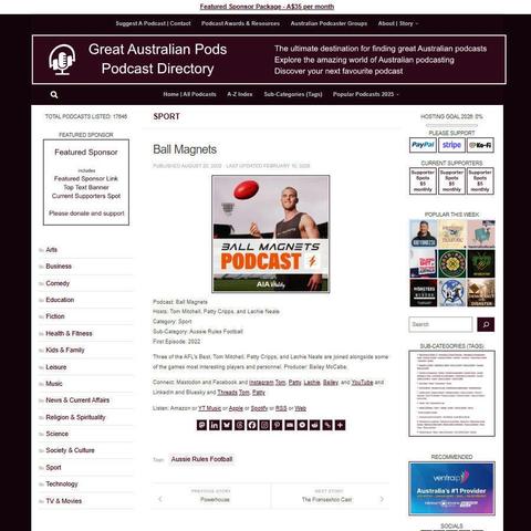 Ball Magnets
Screenshot of the podcast listing on the Great Australian Pods website