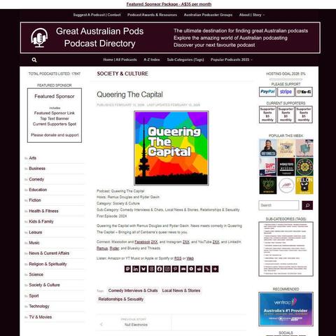 Queering The Capital 
Screenshot of the podcast listing on the Great Australian Pods website