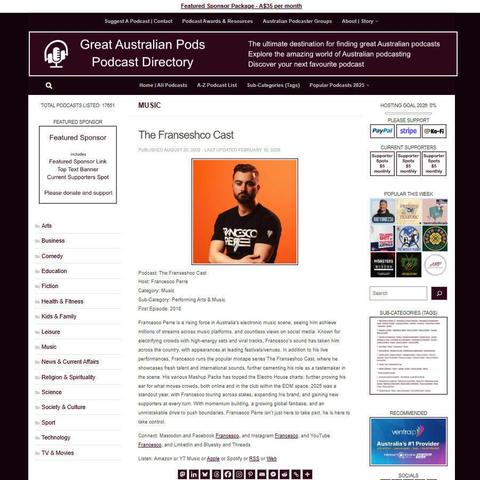 The Franseshco Cast 
Screenshot of the podcast listing on the Great Australian Pods website