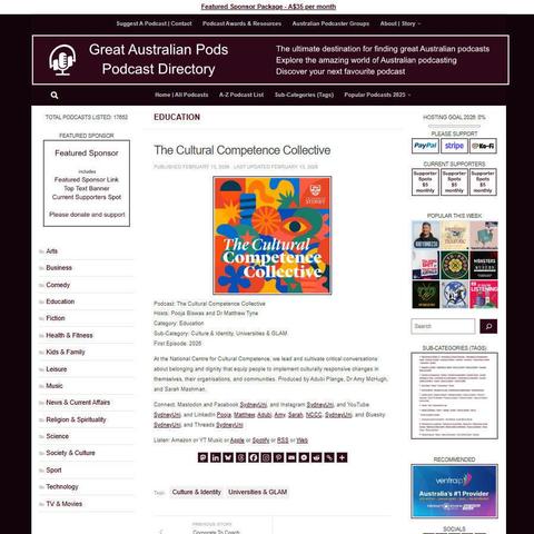 The Cultural Competence Collective
Screenshot of the podcast listing on the Great Australian Pods website