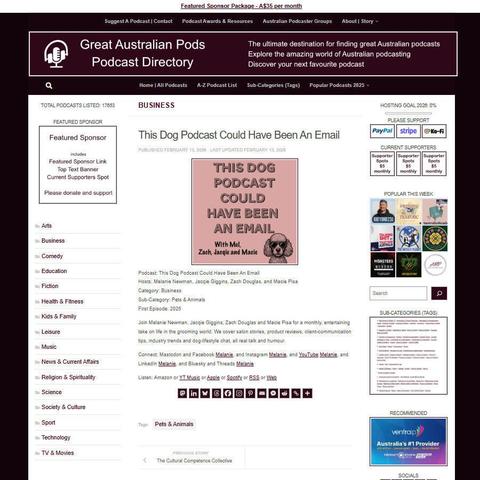 This Dog Podcast Could Have Been An Email
Screenshot of the podcast listing on the Great Australian Pods website
