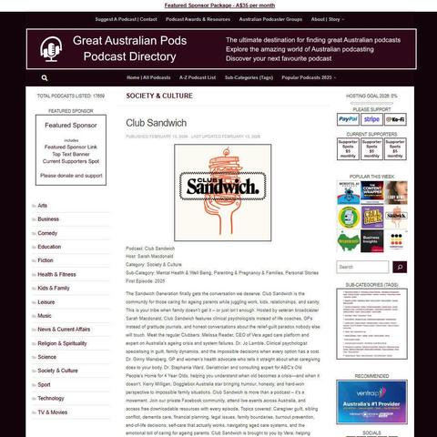 Club Sandwich
Screenshot of the podcast listing on the Great Australian Pods website