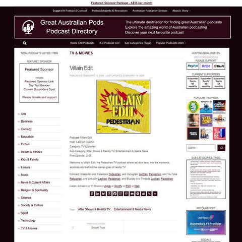 Villain Edit
Screenshot of the podcast listing on the Great Australian Pods website
