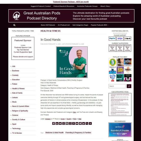 In Good Hands: Conversations With A Fertility Surgeon
Screenshot of the podcast listing on the Great Australian Pods website