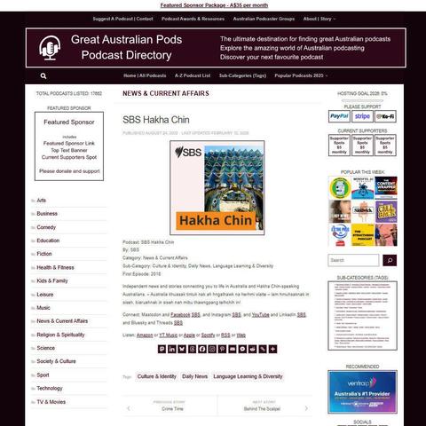 SBS Hakha Chin
Screenshot of the podcast listing on the Great Australian Pods website