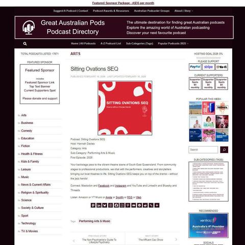 Sitting Ovations SEQ 
Screenshot of the podcast listing on the Great Australian Pods website