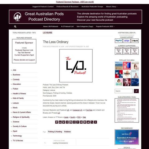 The Less Ordinary Podcast
Screenshot of the podcast listing on the Great Australian Pods website