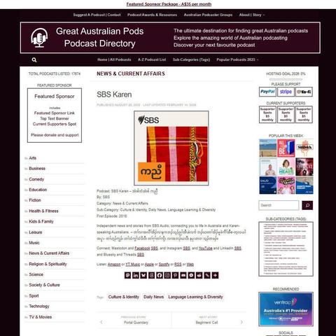 SBS Karen – အဲးစ်ဘံအဲးစ် ကညီ 
Screenshot of the podcast listing on the Great Australian Pods website