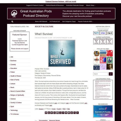 What I Survived
Screenshot of the podcast listing on the Great Australian Pods website