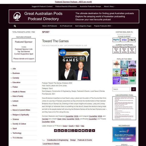 Toward The Games: Brisbane 2032
Screenshot of the podcast listing on the Great Australian Pods website