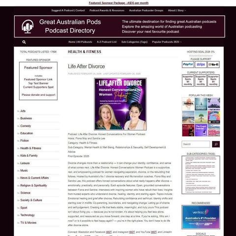 Life After Divorce: Honest Conversations For Women Podcast
Screenshot of the podcast listing on the Great Australian Pods website