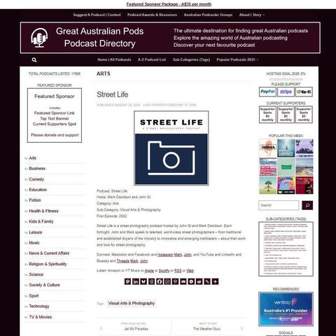 Street Life
Screenshot of the podcast listing on the Great Australian Pods website