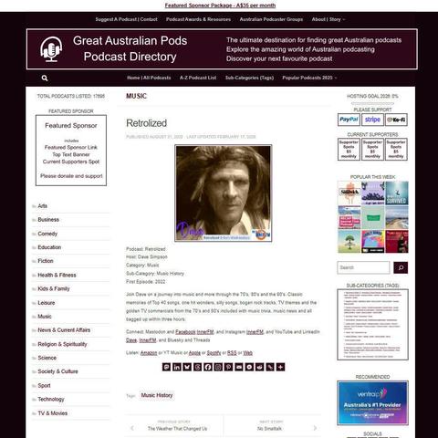Retrolized
Screenshot of the podcast listing on the Great Australian Pods website
