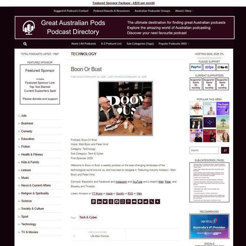 Boon Or Bust
Screenshot of the podcast listing on the Great Australian Pods website