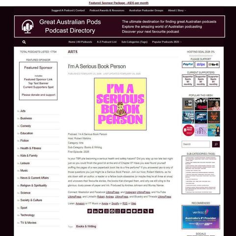 I'm A Serious Book Person
Screenshot of the podcast listing on the Great Australian Pods website