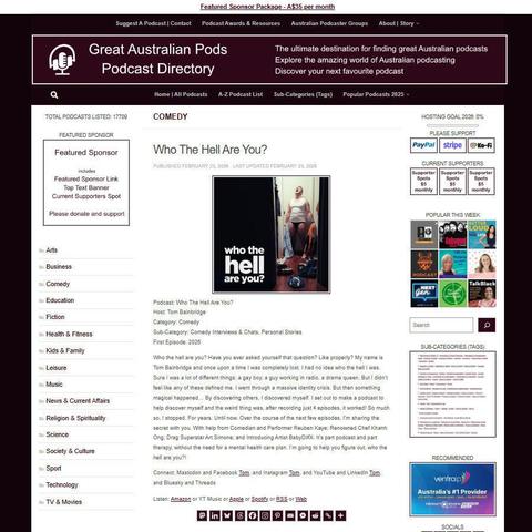 Who The Hell Are You?
Screenshot of the podcast listing on the Great Australian Pods website