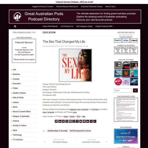 The Sex That Changed My Life
Screenshot of the podcast listing on the Great Australian Pods website