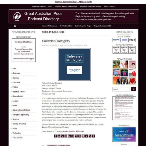Saltwater Strategists
Screenshot of the podcast listing on the Great Australian Pods website
