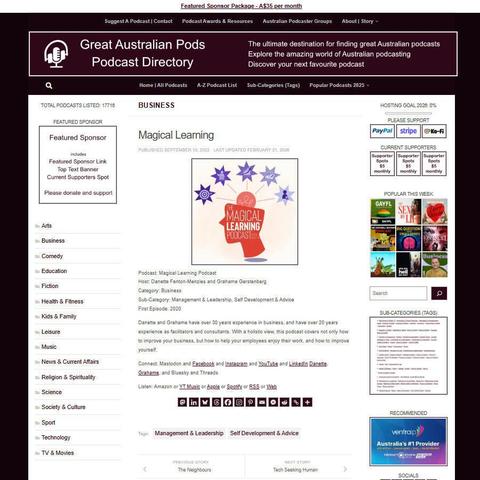 Magical Learning Podcast 
Screenshot of the podcast listing on the Great Australian Pods website