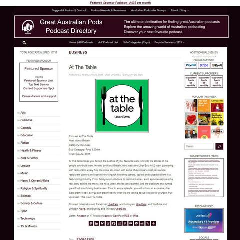 At The Table
Screenshot of the podcast listing on the Great Australian Pods website