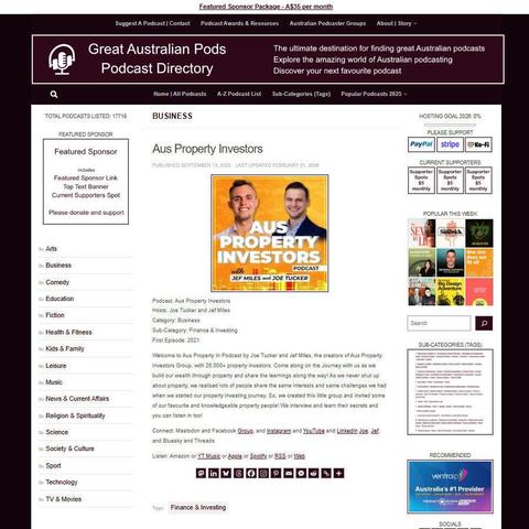 Aus Property Investors
Screenshot of the podcast listing on the Great Australian Pods website