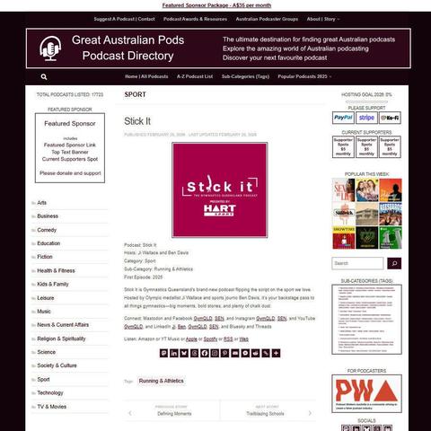 Stick It
Screenshot of the podcast listing on the Great Australian Pods website