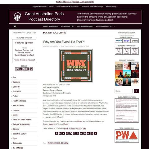 Why Are You Even Like That?!
Screenshot of the podcast listing on the Great Australian Pods website