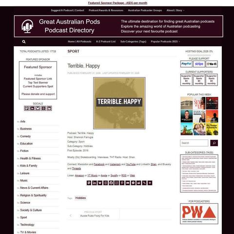 Terrible. Happy
Screenshot of the podcast listing on the Great Australian Pods website