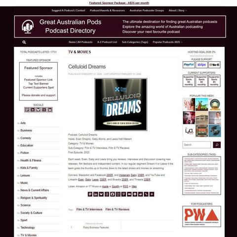 Celluloid Dreams
Screenshot of the podcast listing on the Great Australian Pods website