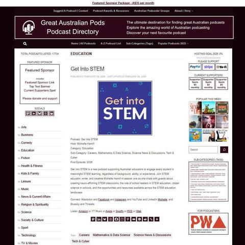 Get Into STEM
Screenshot of the podcast listing on the Great Australian Pods website