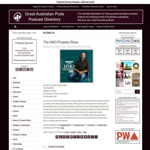The HMO Property Show 
Screenshot of the podcast listing on the Great Australian Pods website