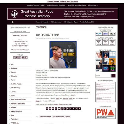 The RABBOTT Hole Podcast 
Screenshot of the podcast listing on the Great Australian Pods website