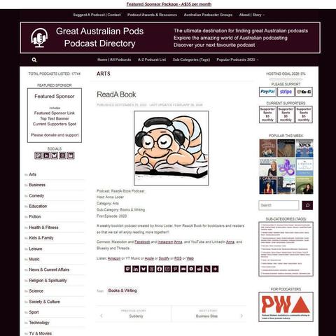 ReadA Book Podcast
Screenshot of the podcast listing on the Great Australian Pods website