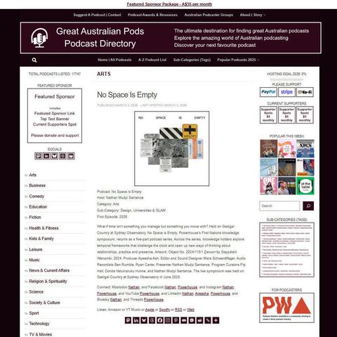 No Space Is Empty
Screenshot of the podcast listing on the Great Australian Pods website