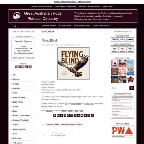 Flying Blind
Screenshot of the podcast listing on the Great Australian Pods website