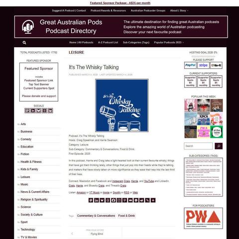 It's The Whisky Talking
Screenshot of the podcast listing on the Great Australian Pods website