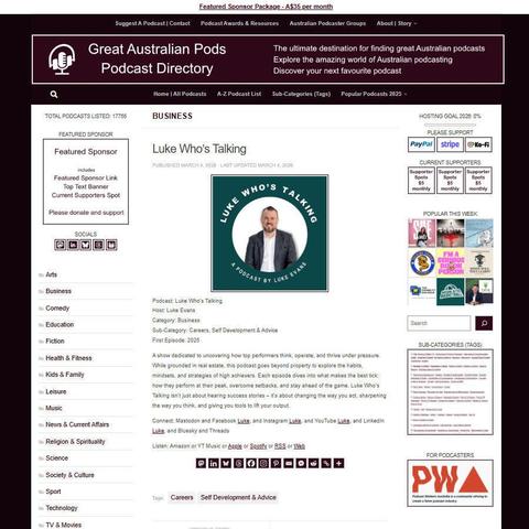 Luke Who's Talking
Screenshot of the podcast listing on the Great Australian Pods website