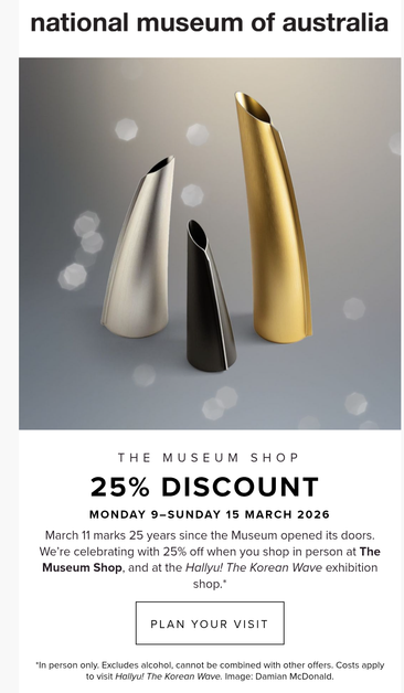 Screenshot of email featuring museum shop offer 