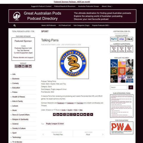 Talking Parra 
Screenshot of the podcast listing on the Great Australian Pods website