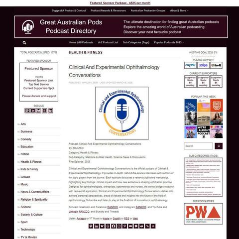 Clinical And Experimental Ophthalmology Conversations
Screenshot of the podcast listing on the Great Australian Pods website