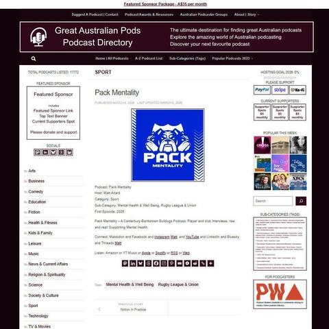 Pack Mentality
Screenshot of the podcast listing on the Great Australian Pods website